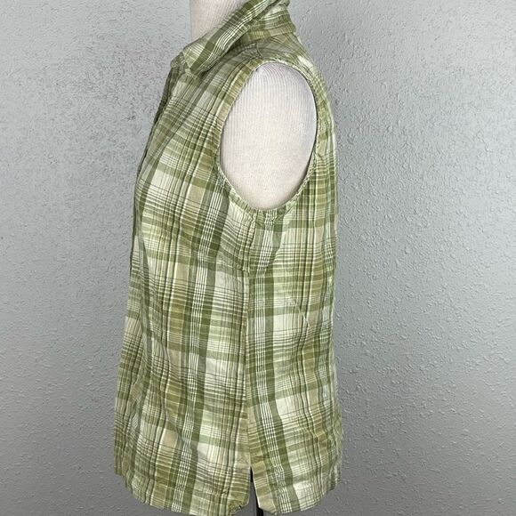 Pre-Owed Lemon Grass Studio Womens Green Plaid Short Sleeve Button Down Size L - Picture 3 of 5